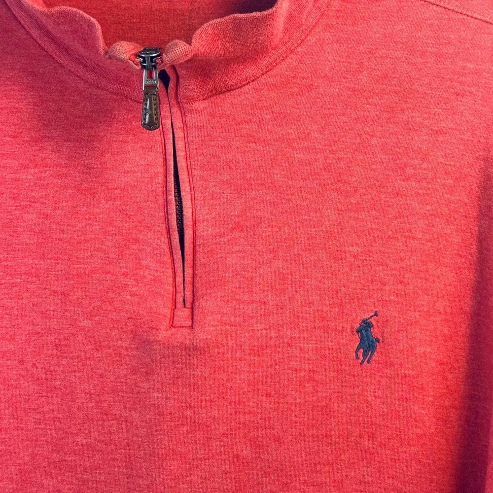 Polo Ralph Lauren Mens Red Quarter Zip Pullover Sweatshirt Large Preppy Academia